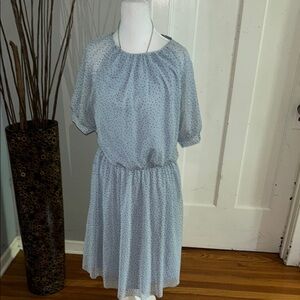Blue Midi Dress with Crew Neck and Raglan Sleeves